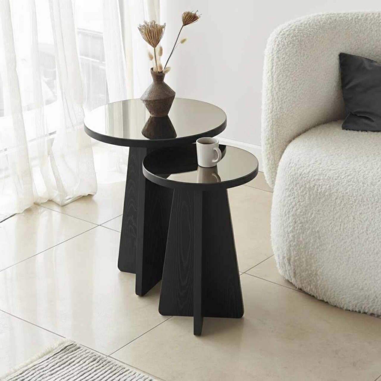 Set masute 2 piese, Hanah Home, Luna, PAL, Negru/Bronz - imagine 6